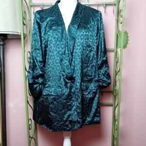 Elegant Teal Leopard Print Blazer